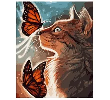 Картина за номерами  Кіт з метеликами розміром 40х50 см Strateg (VA-1025)