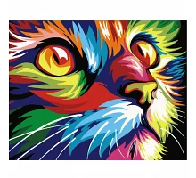 Картина за номерами  Поп-арт кольоровий кіт розміром 40х50 см Strateg (VA-0126)