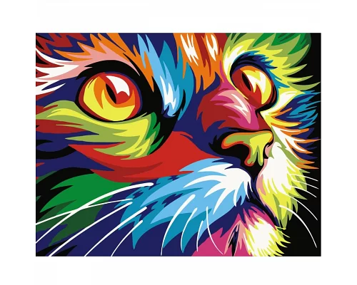 Картина за номерами  Поп-арт кольоровий кіт розміром 40х50 см Strateg (VA-0126)