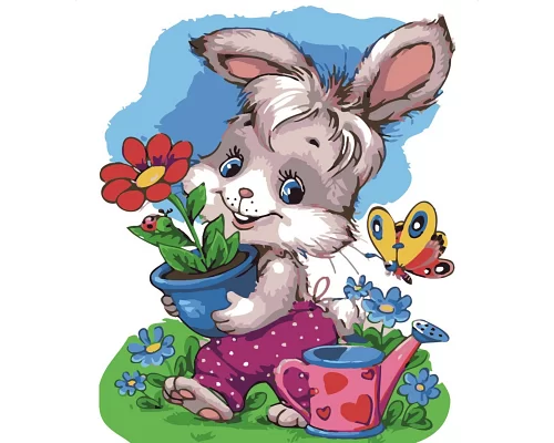 Картина за номерами  Кролик садівник розміром 30х40 см Strateg (SS-6409)