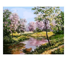 Картина за номерами  Річка серед квітучих дерев розміром 40х50 см Strateg (SY6610)
