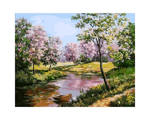 Картина за номерами  Річка серед квітучих дерев розміром 40х50 см Strateg (SY6610)