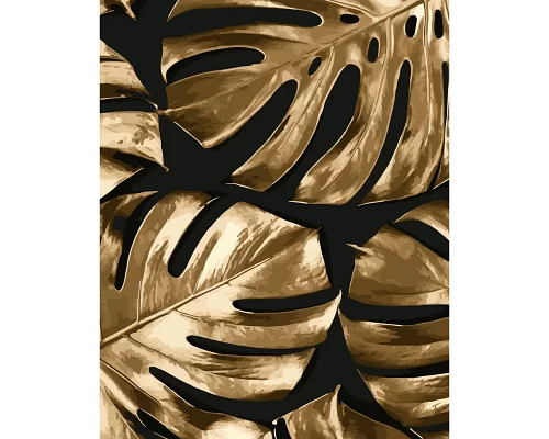 Картина за номерами  Золоті листки монстери на чорному розміром 40х50 см Strateg