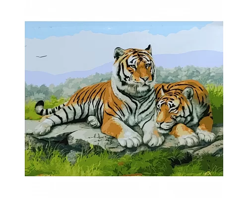 Картина за номерами ПРЕМІУМ Сім'я тигрів на відпочинку розміром 40х50 см Strateg (GS053)