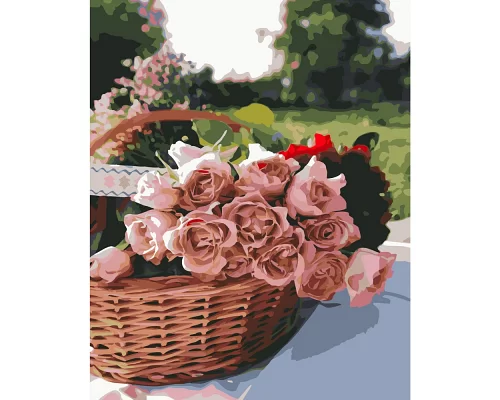 Картина за номерами ПРЕМІУМ Троянди у кошику розміром 40х50 см Strateg (GS233)