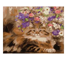 Картина за номерами Кіт біля квітів розміром 40х50 см Strateg (GS122)