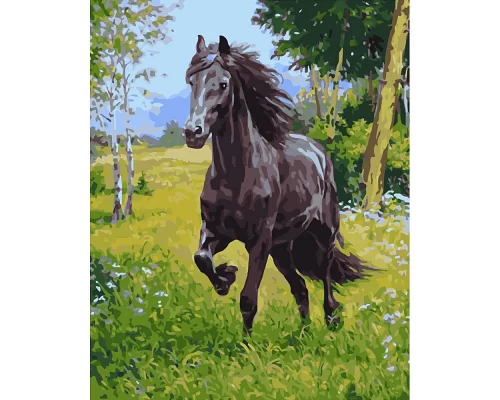 Картина за номерами ПРЕМІУМ Вороний кінь розміром 40х50 см Strateg (GS134)