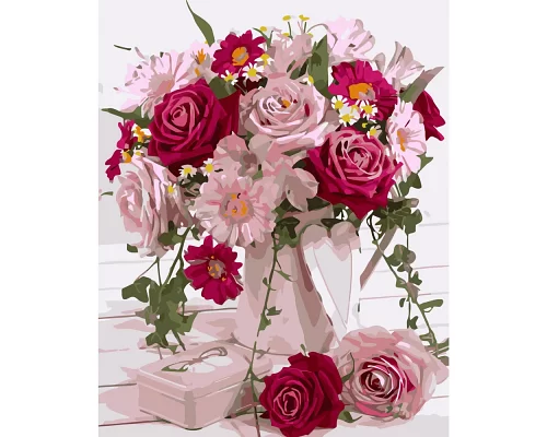 Картина за номерами  Букет квітів у рожевих тонах розміром 40х50 см Strateg (GS135)