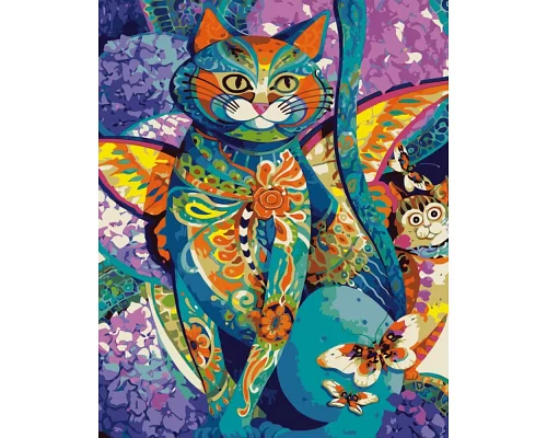 Картина за номерами  Кіт із кольорових мотивів розміром 40х50 см Strateg (GS011)