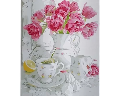 Картина за номерами  Чай, лимон та квіти розміром 40х50 см Strateg (SY6646)