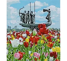 Картина за номерами Патриотическая Основатели Киева среди тюльпанов 40х30 см Strateg (SS-6578)