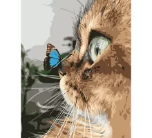 Картина за номерами Котик з метеликом 40х50 см Strateg (DY021)