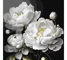 Картина за номерами Бездоганна краса білих півоній з фарбами металік art_selena_ua 40х40 Ідейка (KHO3237)