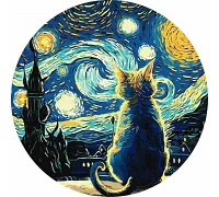 Круглая картина по номерам Удивительный пейзаж Котик Ван Гог art_selena_ua Идейка d39 (KHO-R1008)