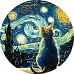 Круглая картина по номерам Удивительный пейзаж Котик Ван Гог art_selena_ua Идейка d39 (KHO-R1008)