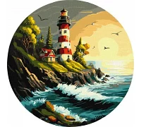 Круглая картина по номерам Маяк на побережье art_selena_ua Идейка d39 (KHO-R1006)