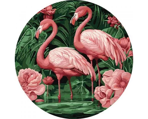 Круглая картина по номерам Фламинго в цветах art_selena_ua Идейка d39 (KHO-R1005)