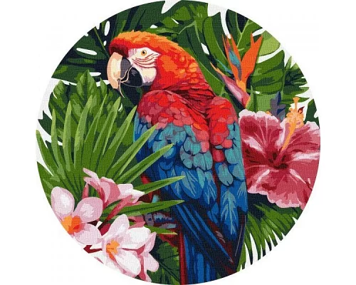 Круглая картина по номерам Яркий попугай art_selena_ua Идейка d39 (KHO-R1004)