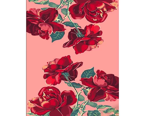 Картина за номерами Троянди на рожевому фоні з лаком та з рівнем 40х50 см Strateg (DY411)