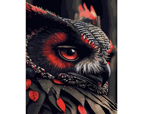 Картина за номерами Червоно-чорна сова з лаком та з рівнем 40х50 см Strateg (DY418)