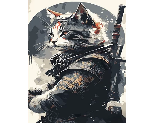 Картина за номерами Кіт самурай 40х50 см Strateg (DY421)