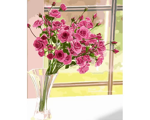 Картина за номерами Букет рожевих троянд з лаком та з рівнем 40х50 см Strateg (GS1354)