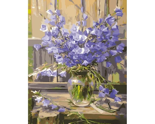 Картина за номерами Фіолетові квіти у вазі з лаком та з рівнем 40х50 см Strateg (GS1469)