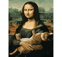 Картина за номерами Мона Ліза з котом з лаком та з рівнем 40х50 см Strateg (GS1478)