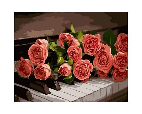 Картина за номерами Троянди на клавішах з лаком та з рівнем 40х50 см Strateg (GS1504)