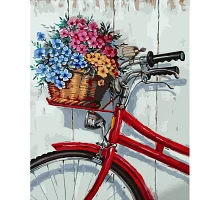 Картина за номерами Квіти у кошику велосипеда з лаком та з рівнем 40х50 см Strateg (GS1513)