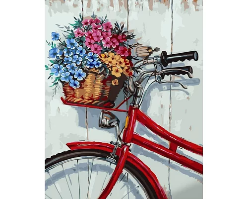 Картина за номерами Квіти у кошику велосипеда 40х50 см Strateg (GS1513)