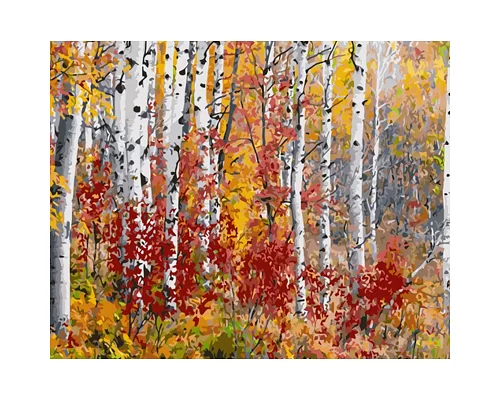 Картина за номерами Березовий ліс восени з лаком та з рівнем 40х50 см Strateg (GS1523)