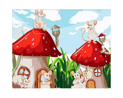 Картина за номерами Миші в будинках-грибах з лаком 30х40 см Strateg (SS6713)