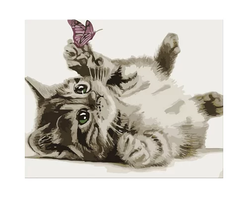 Картина за номерами Кошеня з метеликом з лаком 30х40 см Strateg (SS6734)