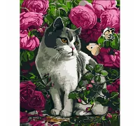 Картина за номерами Троянди та кіт з лаком 30х40 см Strateg (SS6757)