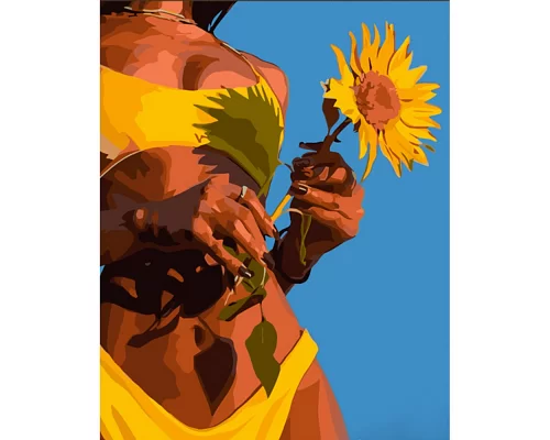 Картина за номерами Дівчина з соняшником з лаком 30х40 см Strateg (SS6806)