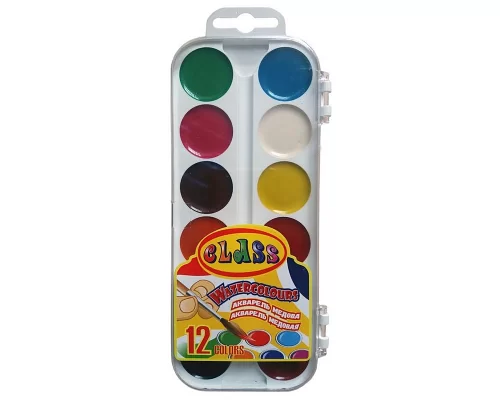 Краски акварельные CLASS  медовые 12 цветов, пластиковая коробка (7616)