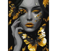 Картина за номерами Дівчина із золотими метеликами з фарбами металік 40x50 Идейка (KHO8307)
