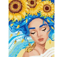 Картина за номерами Патріотична Дівчина з соняшниками 40x50 Идейка (KHO8308)