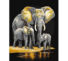 Картина по номерам Семейство слонов с красками с красками металлик 40x50 Идейка (KHO6530)