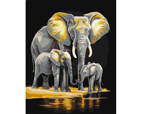 Картина по номерам Семейство слонов с красками с красками металлик 40x50 Идейка (KHO6530)