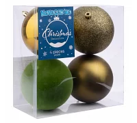 Набір новорічних куль пластик 10см 4 шт/уп оливковий 1 сорт Novogod`ko (974791)