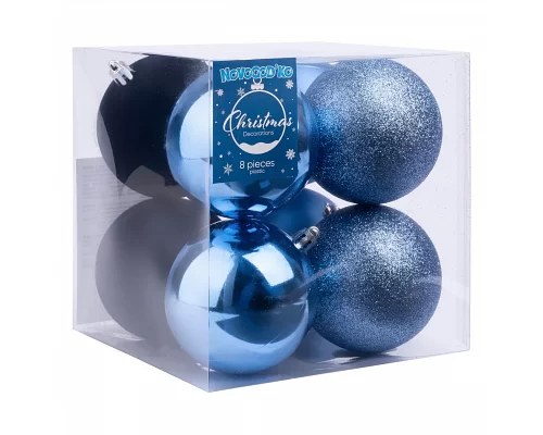 Набор новогодних шаров пластик 8см 8 шт/уп голубой 1 сорт Novogod`ko (974792)