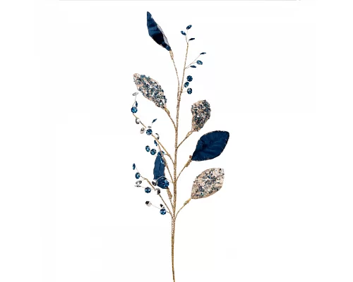 Ветка декоративная Листья с кристаллами голубая 78 см YES! Fun (974731)