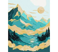 Картина по номерам Восход солнца в горах с красками металлик 40x50 Идейка (KHO5105)