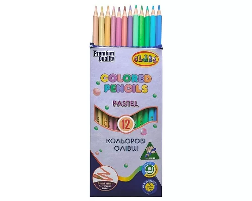 Набір кольорових олівців тригранні 12 кольорів CLASS PASTEL (1712C)