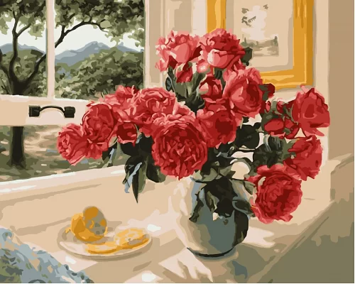 Картина за номерами Троянди на подвіконні 40х50 см АРТ-КРАФТ (12115-AC)