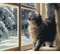 Картина по номерам Снегопад за окном котик art_selena_ua 40х50 Идейка (KHO6550)