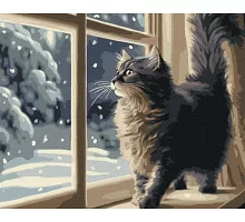 Картина за номерами Снігопад за вікном котик art_selena_ua 40х50 Ідейка (KHO6550)