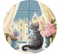 Круглая картина по номерам котик Любимый городок d39 Идейка (KHO-R1025)